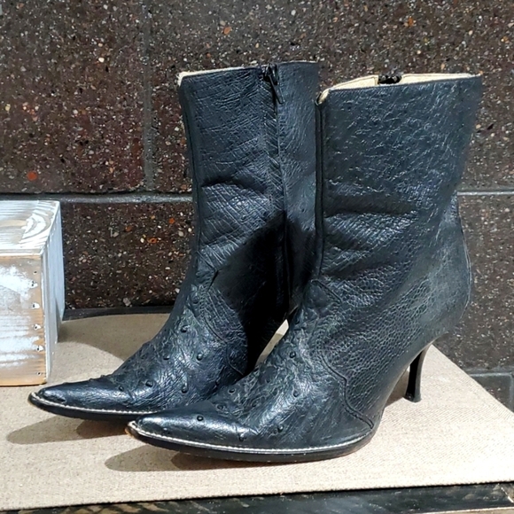 BLACK BOOTS COWGIRL GRETA BY ARANGO WESTERN POINTED TOE OSTRICH BOTAS - Picture 7 of 14